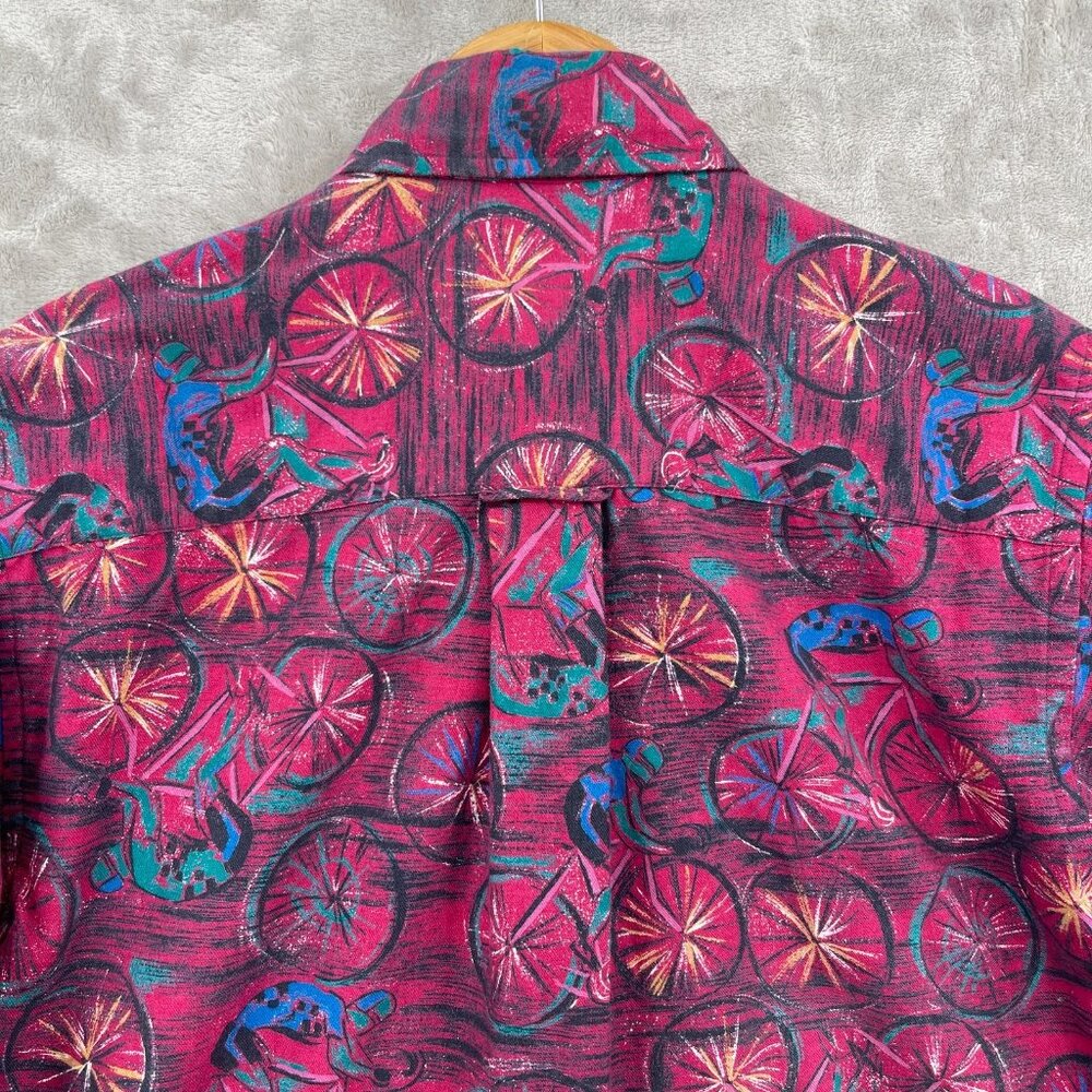 Alexander Julian Vintage Cycling Road Biking Allover Print Flannel Shirt - Picture 8 of 11